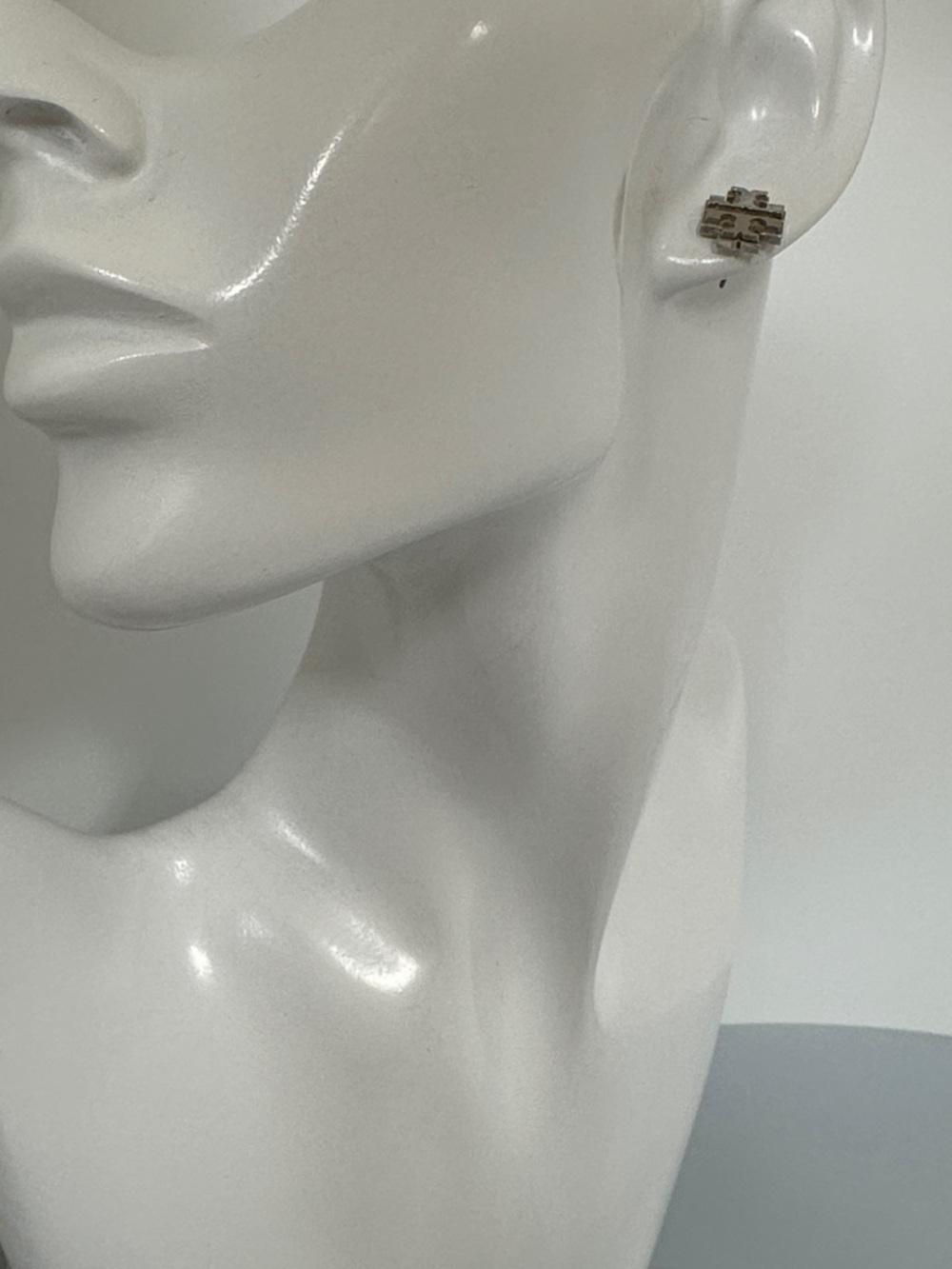 Tory Burch Silver Tone Logo Square Stud Earrings